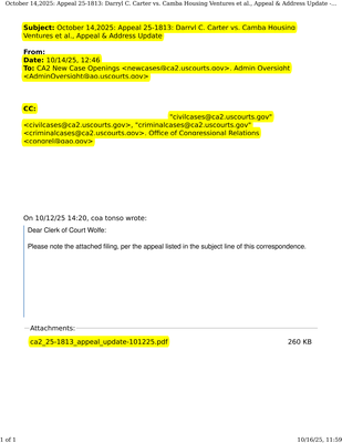 CA2 Appeal Darryl C. Carter -- Court Filing Not Filed